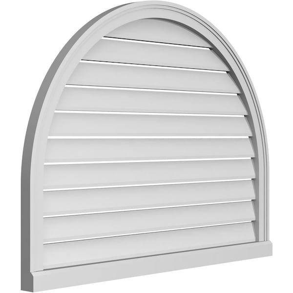 Round Top Surface Mount PVC Gable Vent: Functional, W/ 2W X 2P Brickmould Sill Frame, 42W X 32H